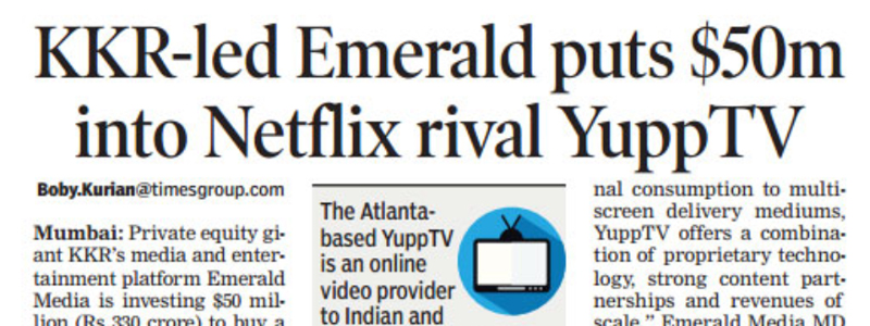 KKR-led Emerald puts $50m into Netflix rival YuppTV